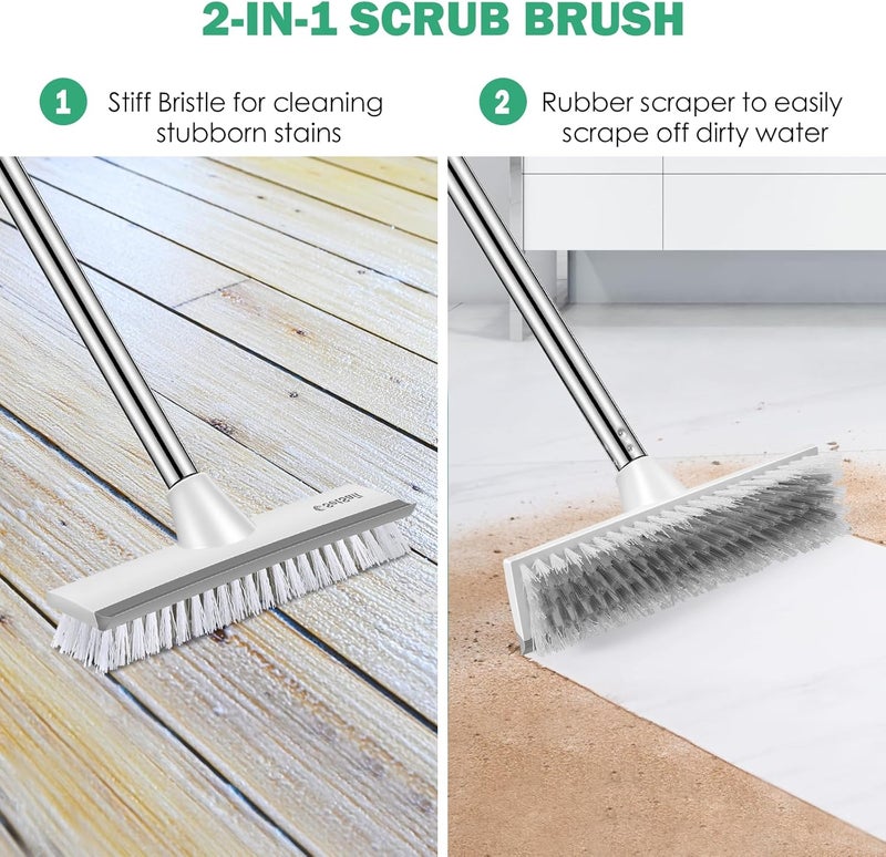 SetSail Floor Scrub Brush with 51-Inch Long Adjustable Handle 2 in 1 Scrape Brush Stiff Bristle Floor Scrubber for Cleaning Shower Bathroom Garage Kitchen Wall Deck Tub Tile - Image 4